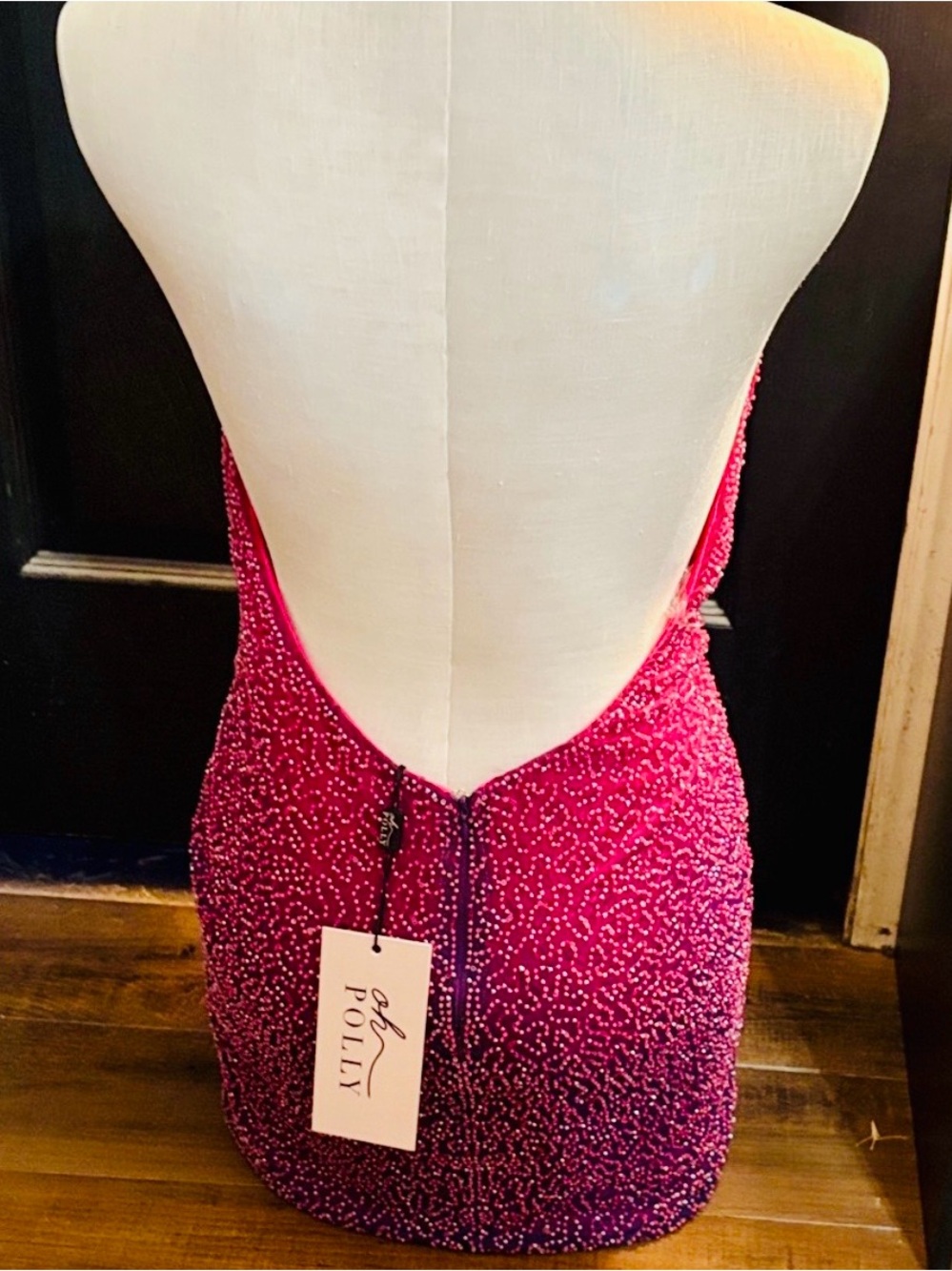 NWT Oh Polly Namur Embellished Halter Mini Ombré Beaded Bodycon Dress - Picture 6 of 10